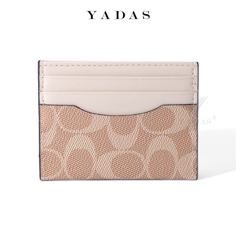 Zip card holder in apricot with monogram print