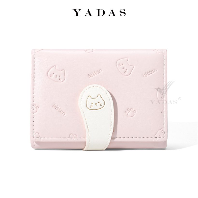 Trifold coin purse in pink with buckle charm
