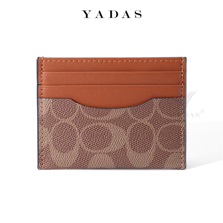 Ellipse monogram zip card holder in brown