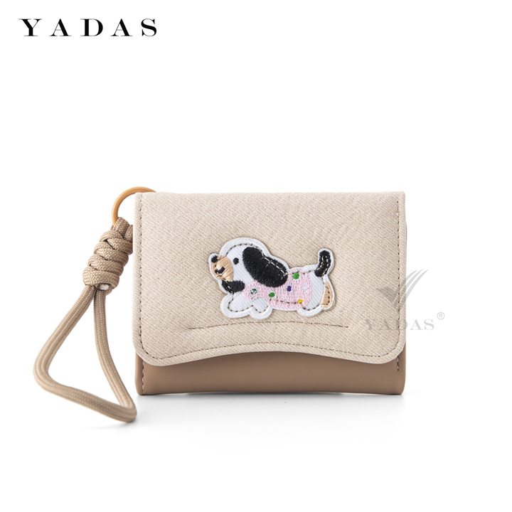 Dachshund applique card holder with lanyard in cream